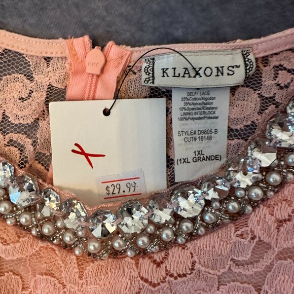 NWT Size IXL Gorgeous Pinky Peach Dress from Klaxons with Rhinestone Detail Neck - Picture 2 of 3